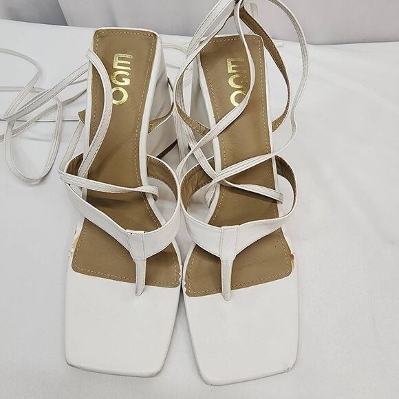Ego Size 10 Triangle Block Heel Strappy Gladiator Heel Chunky White B - Picture 6 of 9